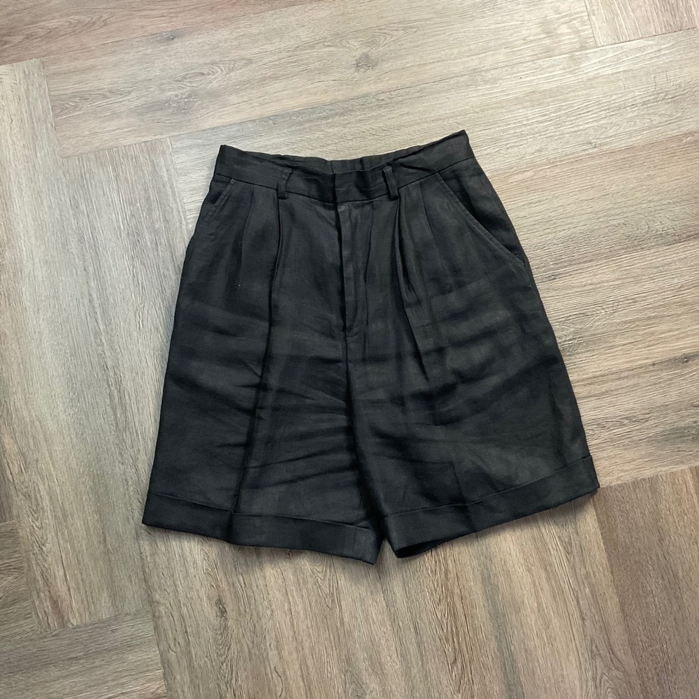 Vintage Classiques for Nordstrom 100% Linen Pleated Shorts Womens 8 Black Classy